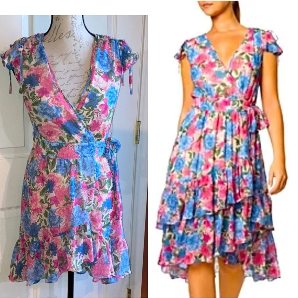 Laundry by Shelli Segal Floral Short Sleeve Wrap Dress sz 0